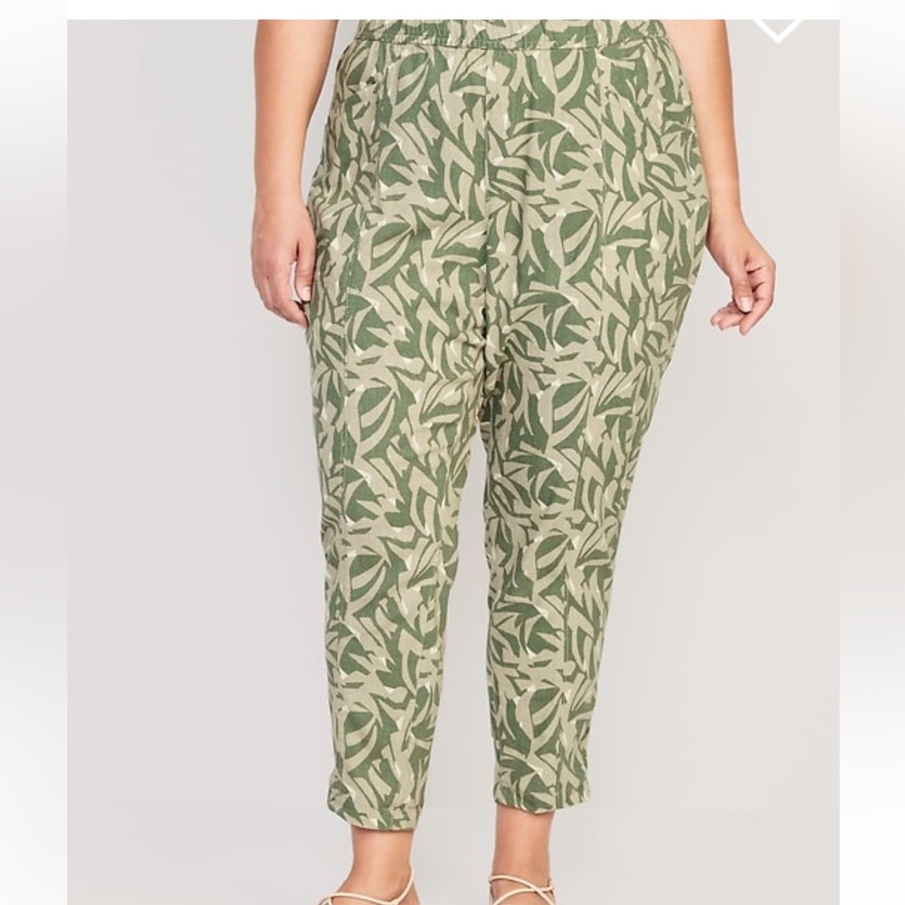 High-Waisted Linen-Blend Cropped Taper Pants green leaf woman’s plus size 2x